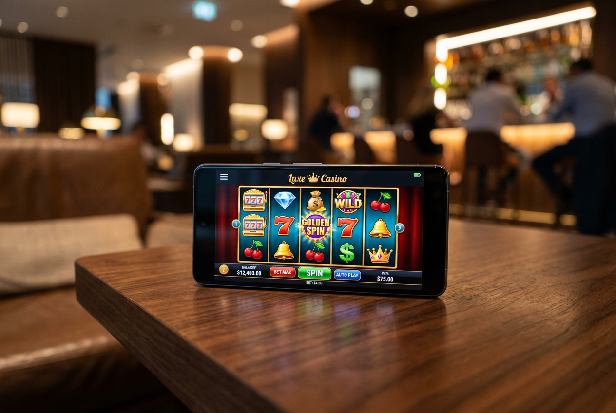 A high-end modern casino interface displayed on a smartphone.